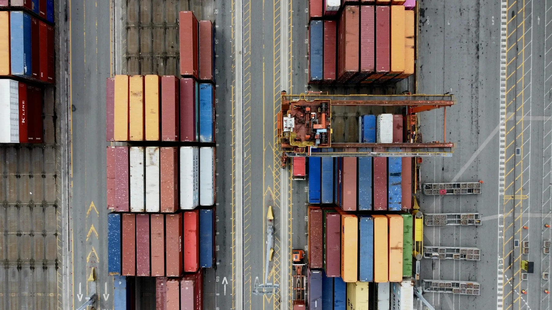 Aerial photograph of shipping containers at the Port of Vancouver
